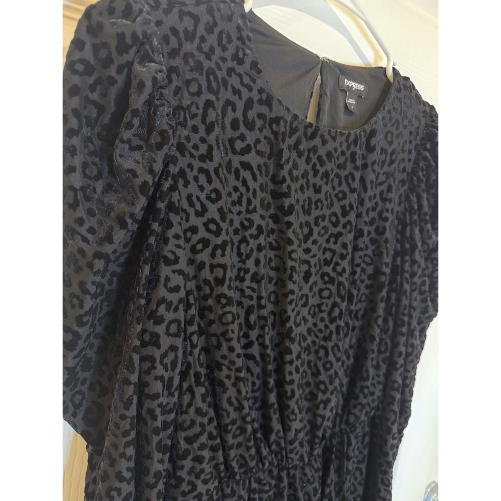 Express Velvet Leopard Print‎ Mini Dress Puff Sleeve Party Cocktail S